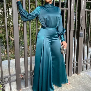 Solid Long Puff Sleeve Wide Leg Jumpsuit