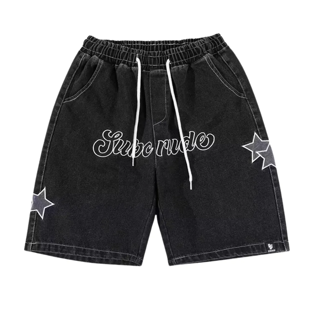 Star Drawstring Denim Shorts