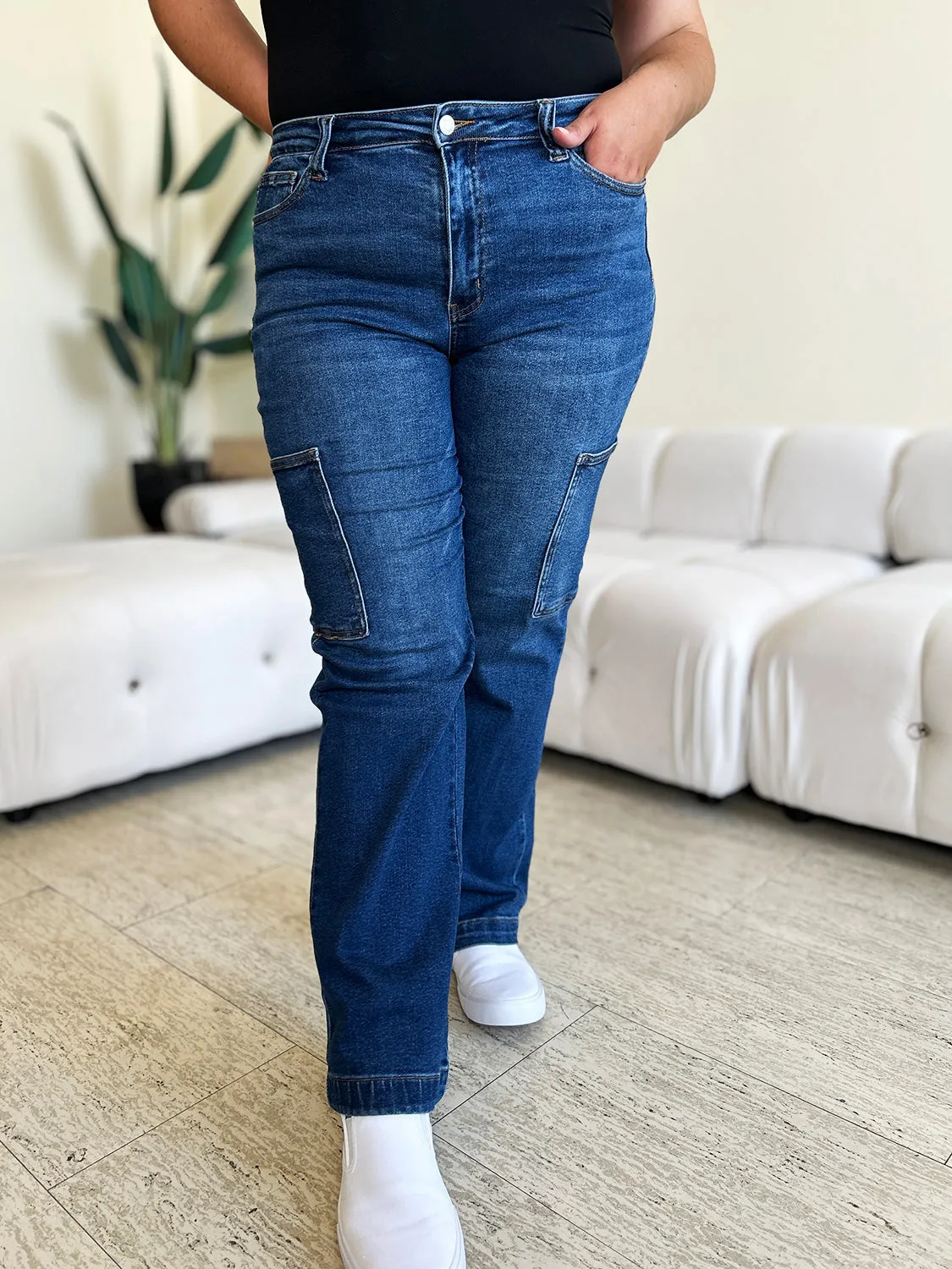 The Jenna- Waist Straight Cargo Judy Blue Jeans