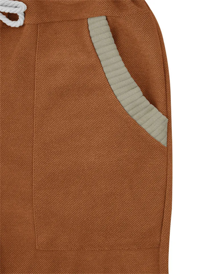 Trendy Contrast Color Drawstring Knitted Casual Pants for Men