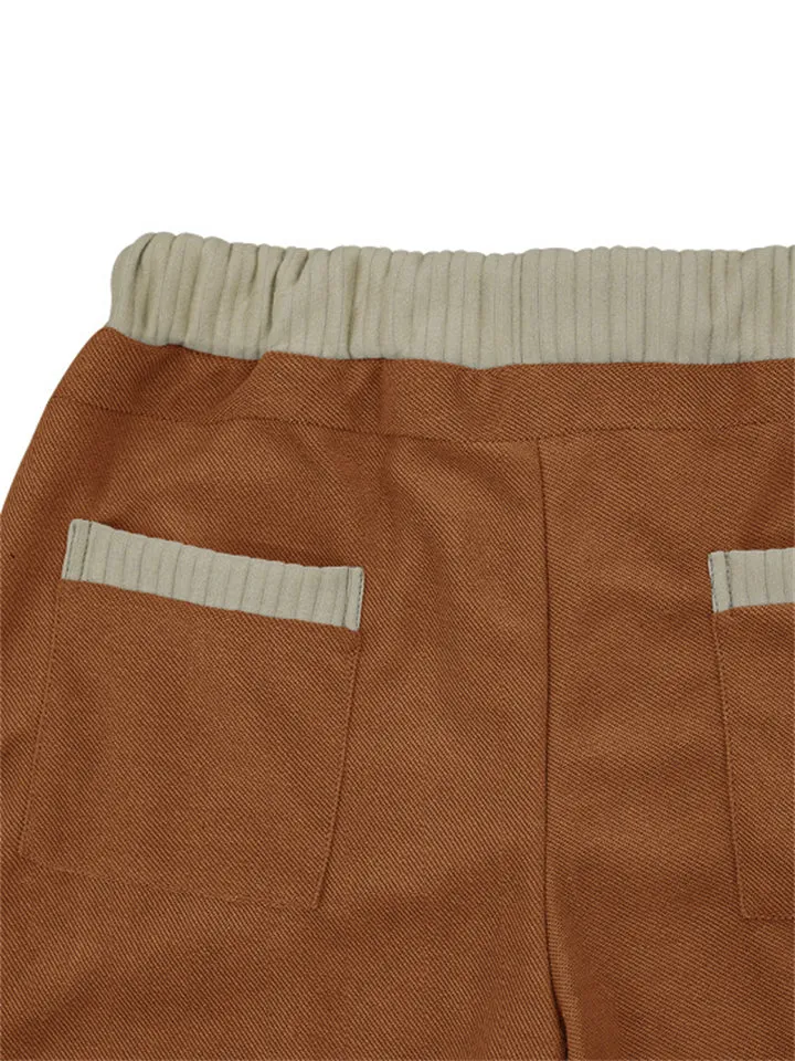 Trendy Contrast Color Drawstring Knitted Casual Pants for Men