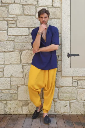 TRIBAL Gender Neutral Organic Gauze Cotton Harem Pants (Mustard, Green)