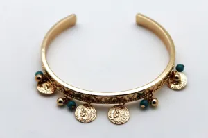 Turquoise Beads & Coin Charms Arm Cuff