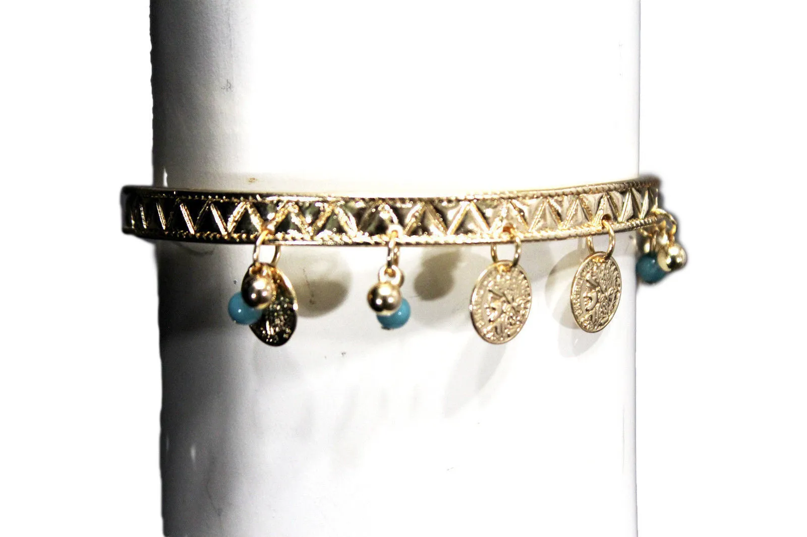 Turquoise Beads & Coin Charms Arm Cuff