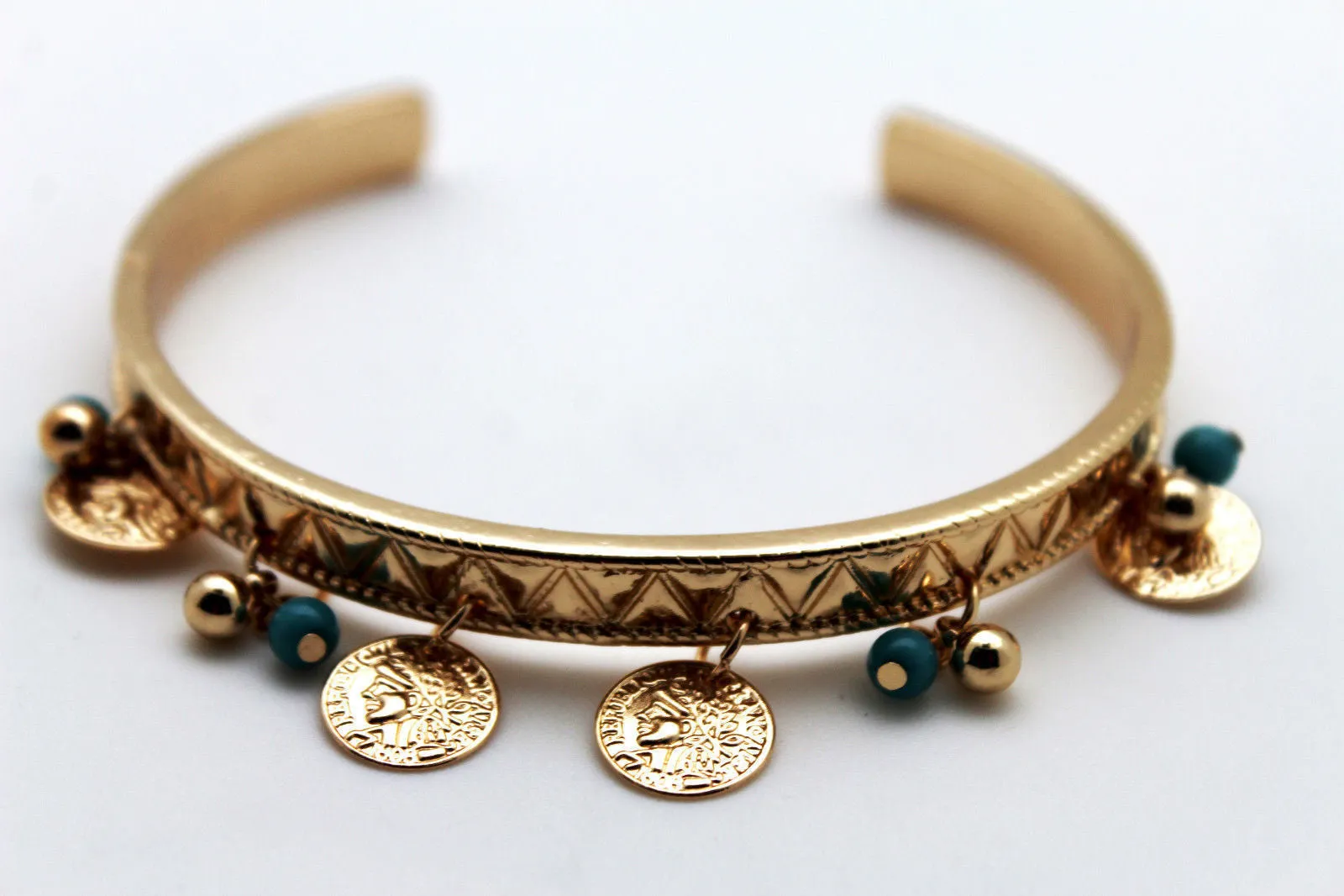 Turquoise Beads & Coin Charms Arm Cuff