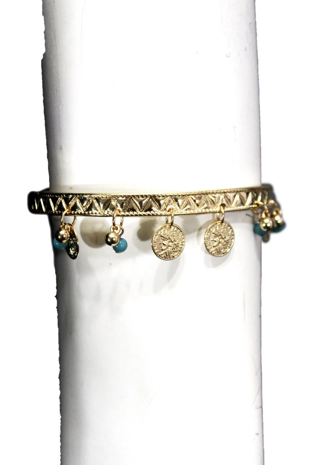 Turquoise Beads & Coin Charms Arm Cuff