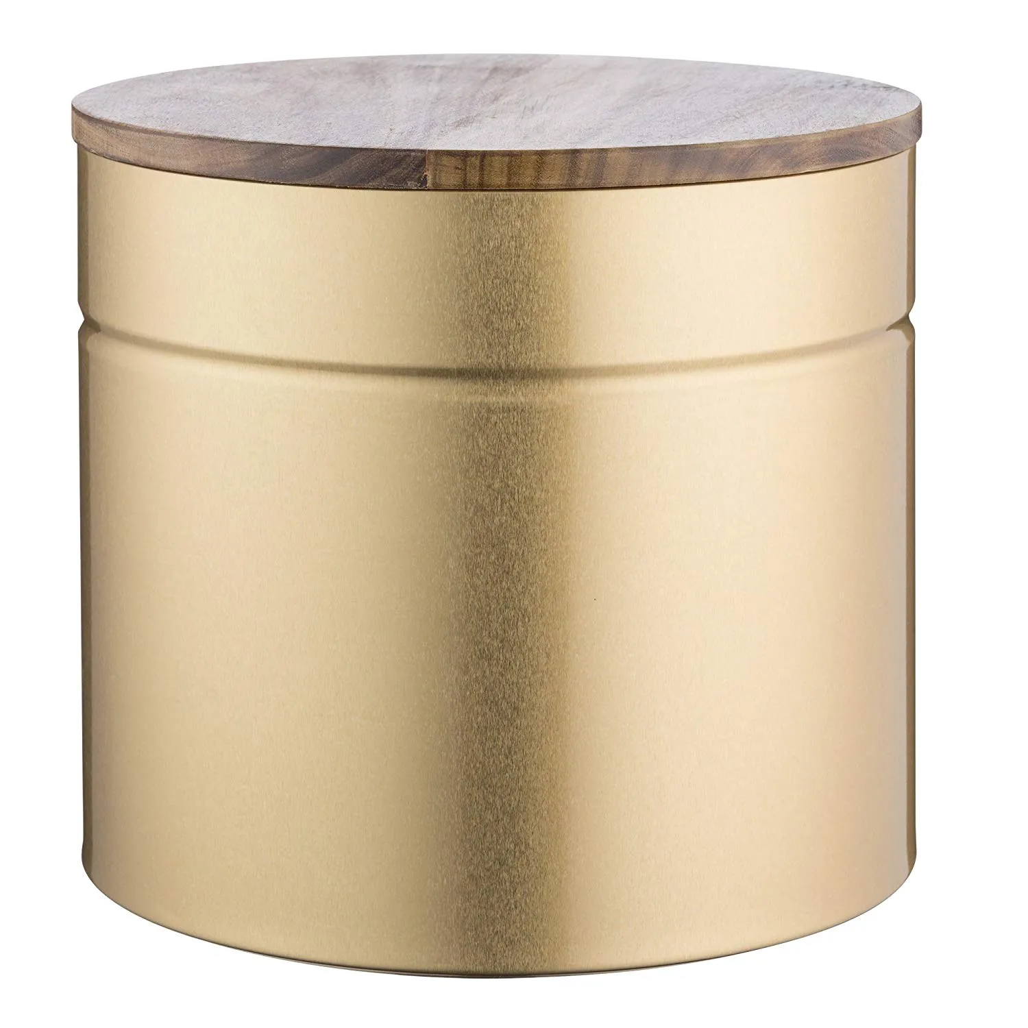 Typhoon Modern Kitchen Bread Bin, 3-Quart Gold Metallic Canister with Acacia Wood Lid, Airtight Seal Keeps Contents Fresh