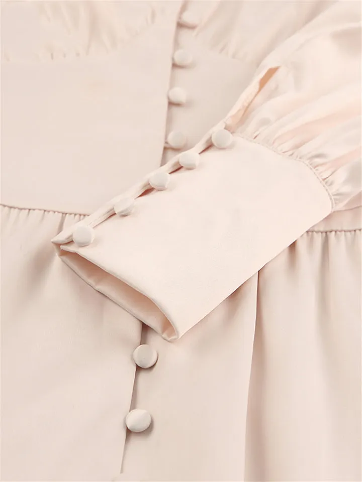 V-Neck Single Breasted High Waist Long Dress