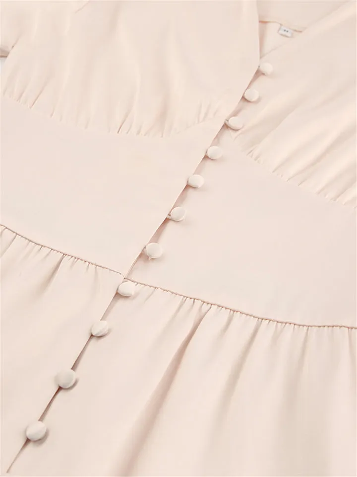 V-Neck Single Breasted High Waist Long Dress