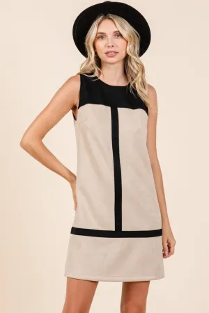 Vegan Suede Color Block Mini Dress