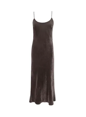 Velvet Strap Long Bias Dress - Fudge