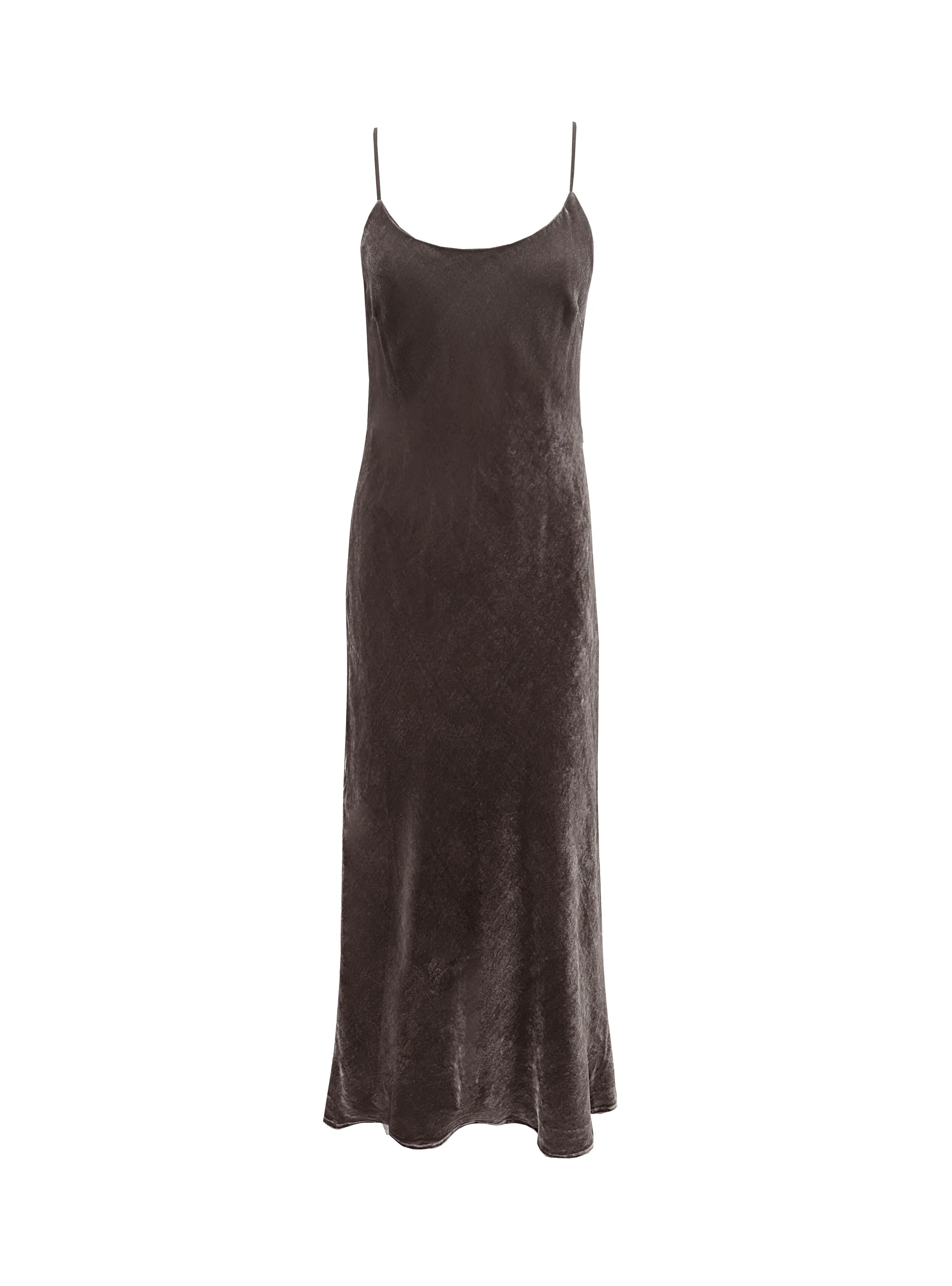 Velvet Strap Long Bias Dress - Fudge