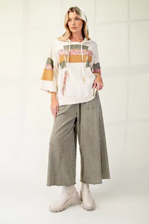 Washed Terry Knit Wide Leg Pants - Ash Olive (S-3X)