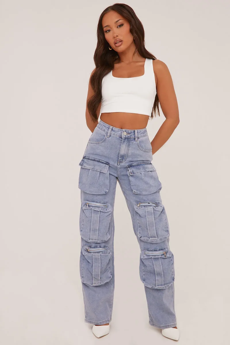White Square Neck Sleeveless Cropped Top - Alexa