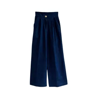 Wide-Leg Pants in Dark Blue Denim