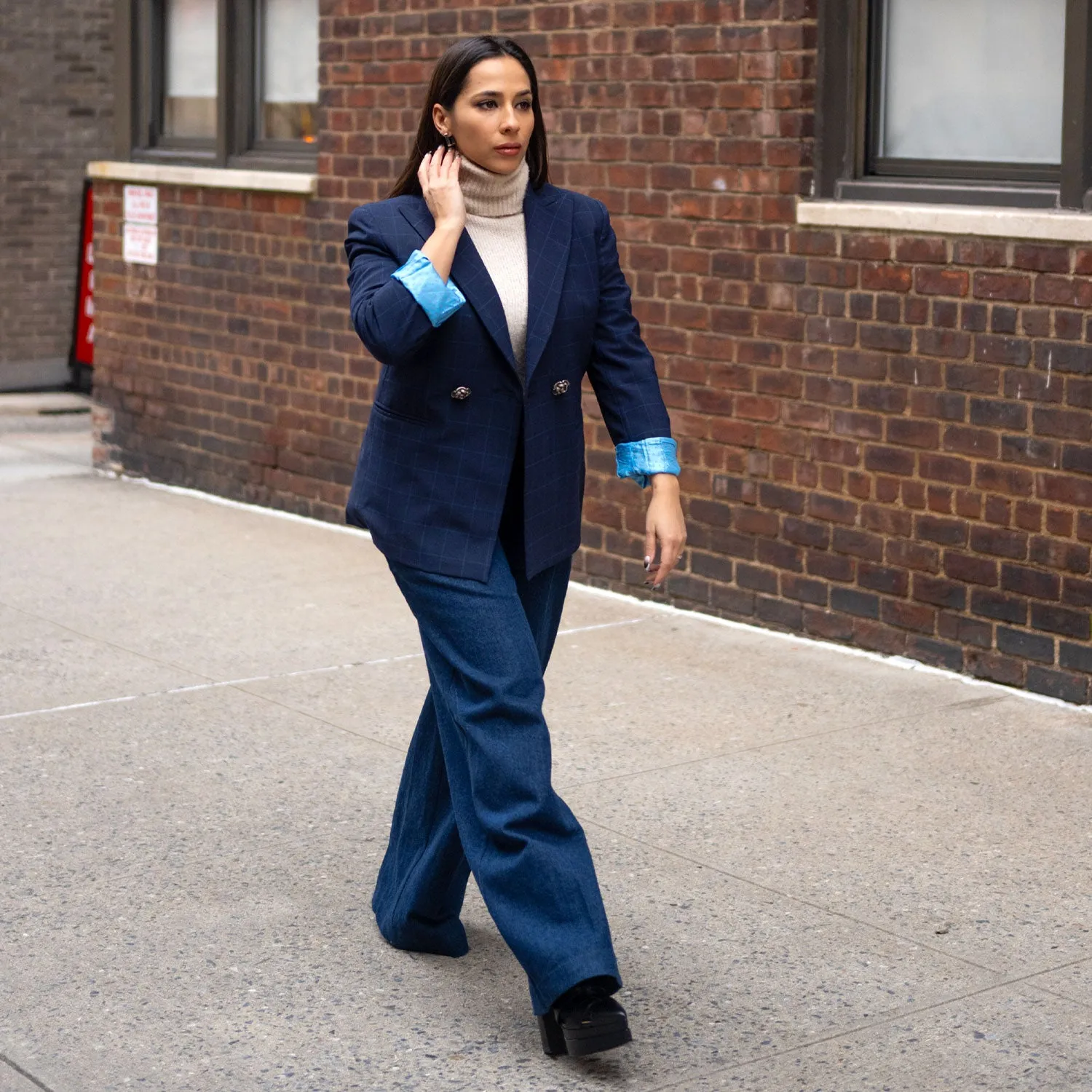 Wide-Leg Pants in Dark Blue Denim