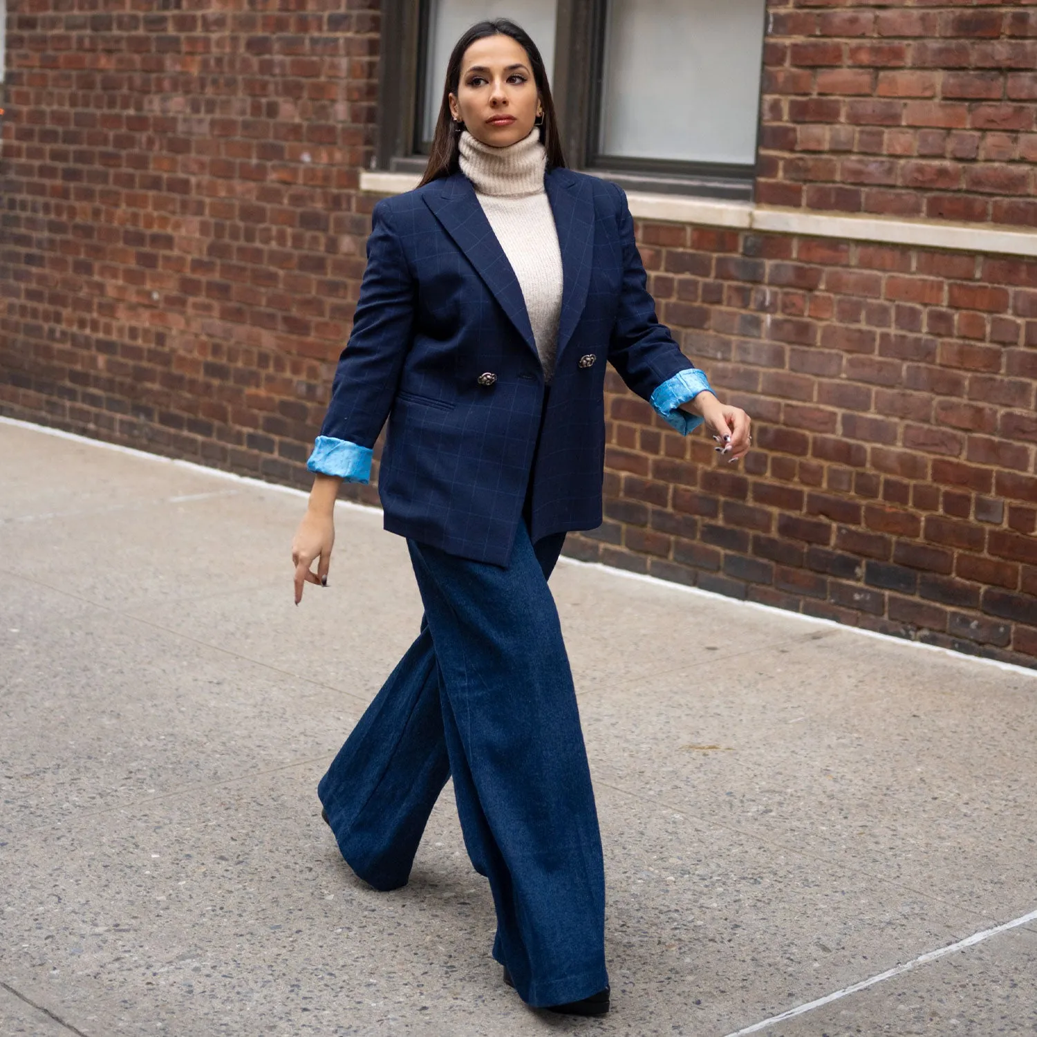 Wide-Leg Pants in Dark Blue Denim