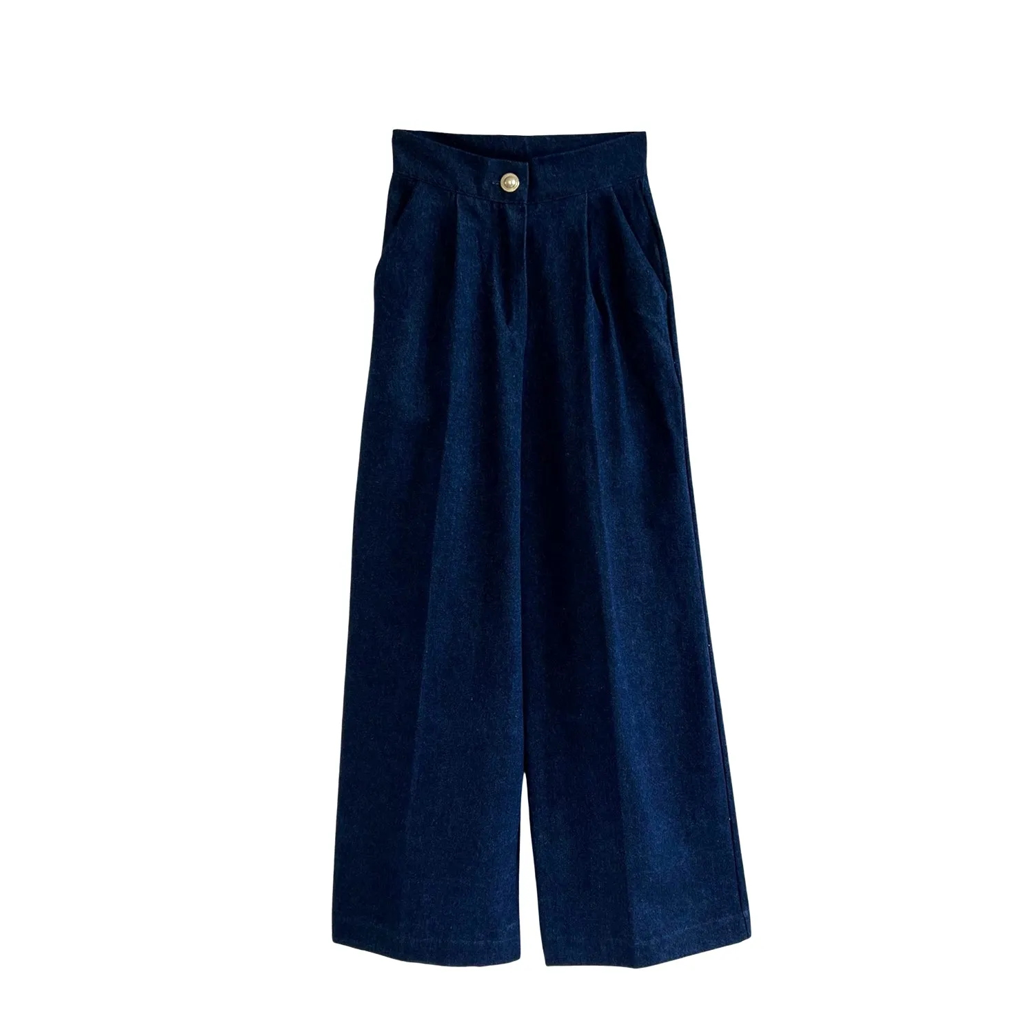 Wide-Leg Pants in Dark Blue Denim