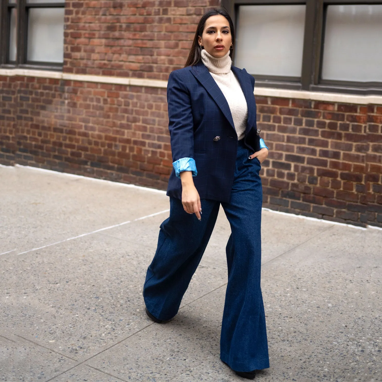 Wide-Leg Pants in Dark Blue Denim