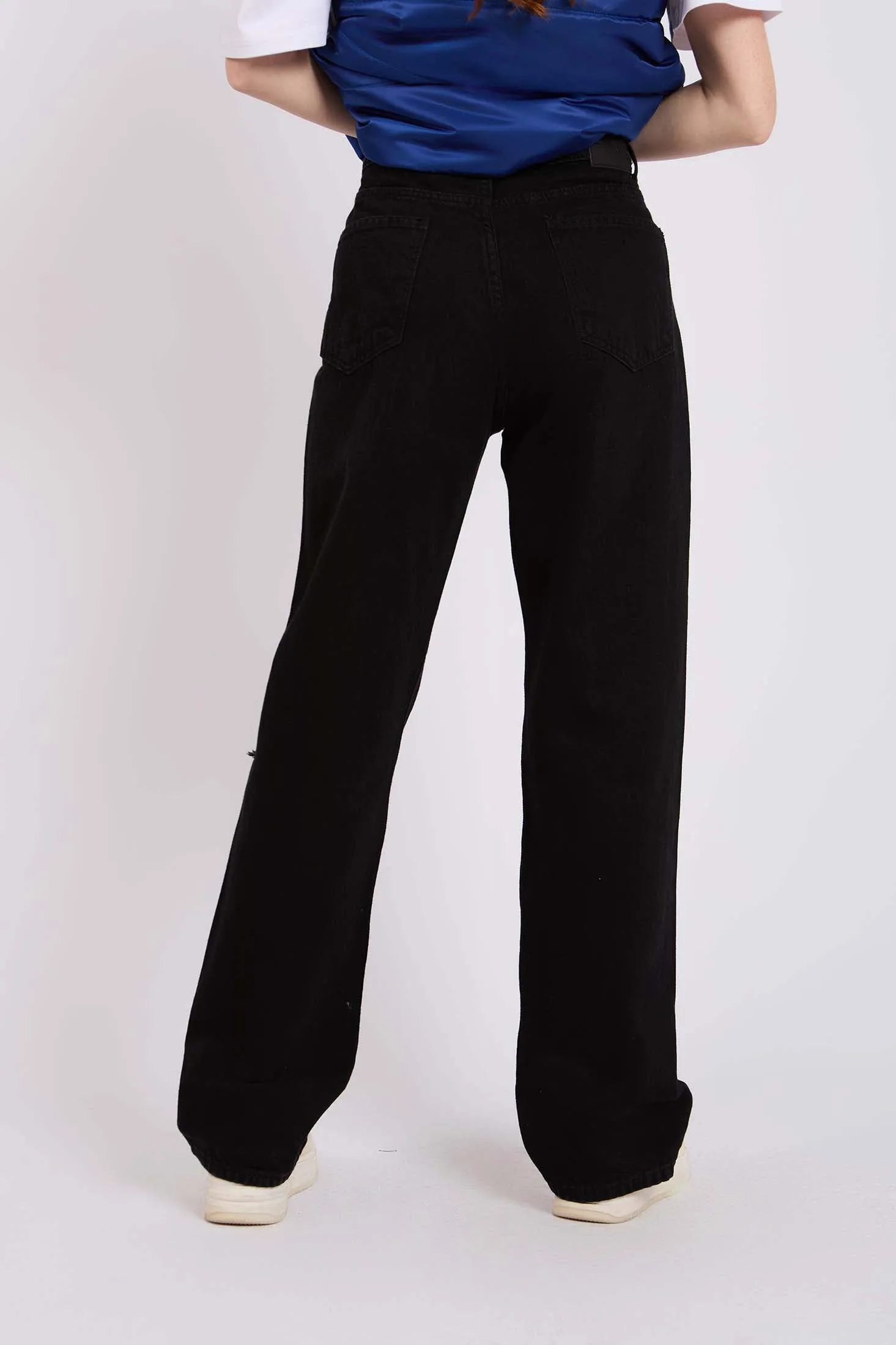 Women Wide Leg High Waist Denim Pant Black
