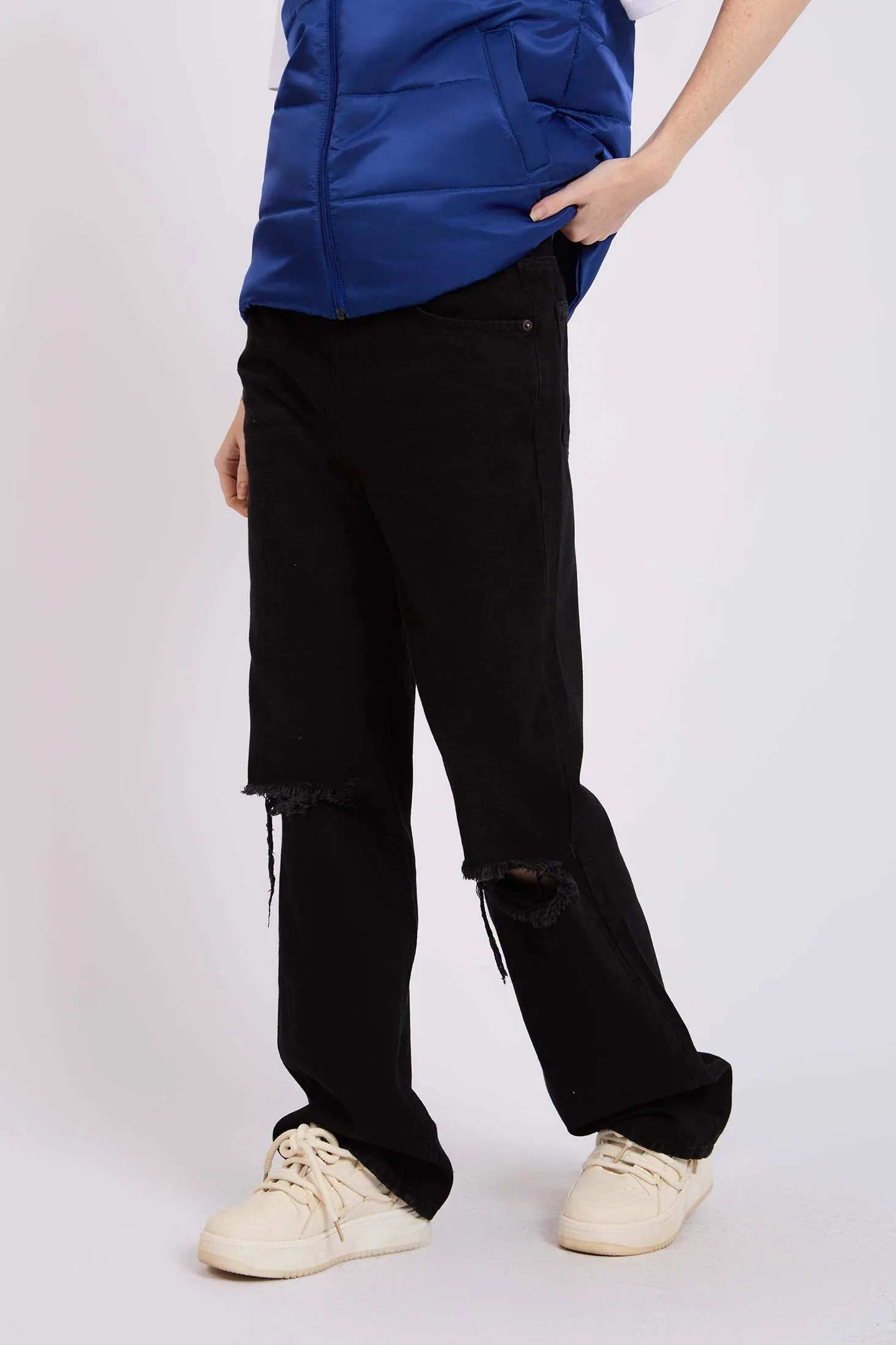 Women Wide Leg High Waist Denim Pant Black