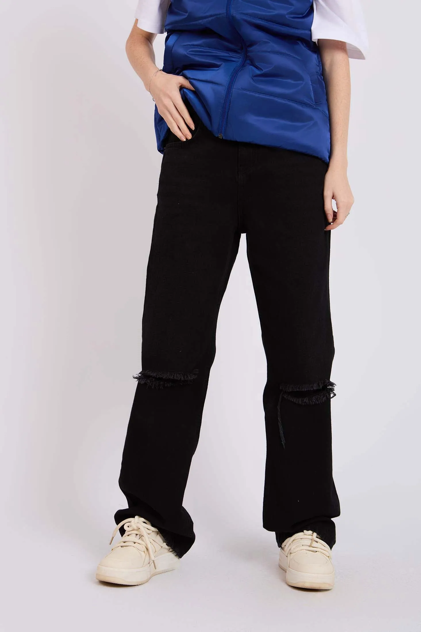 Women Wide Leg High Waist Denim Pant Black