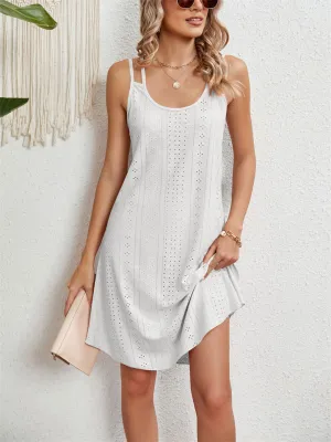 Women's Candy Color U Neck Sleeveless Hollow Out Sundress
