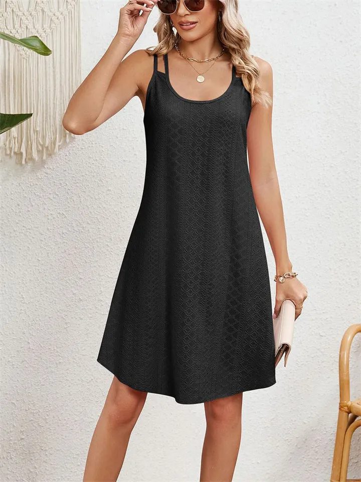 Women's Candy Color U Neck Sleeveless Hollow Out Sundress