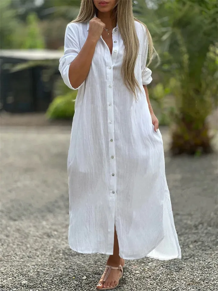 Women's Casual Button Up Turn-down Collar Dresses