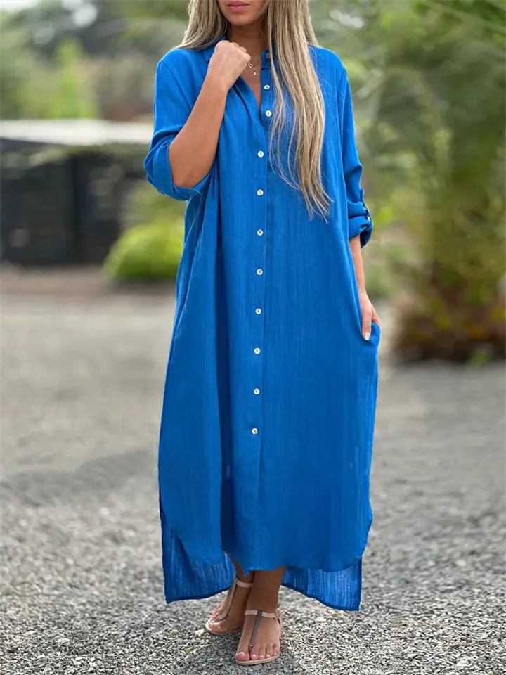 Women's Casual Button Up Turn-down Collar Dresses