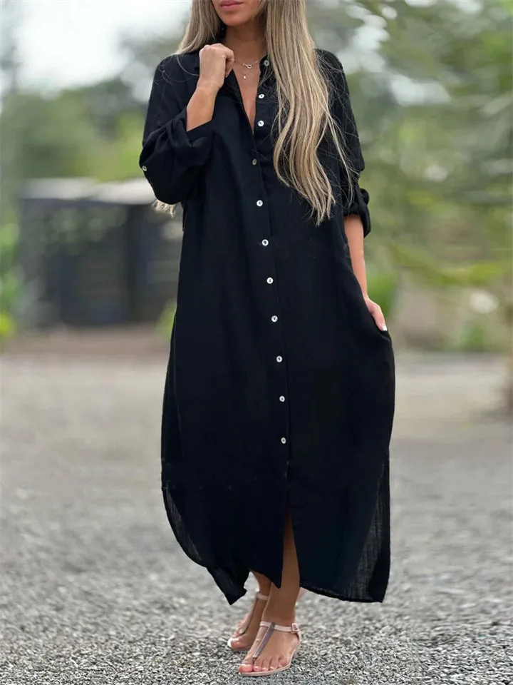 Women's Casual Button Up Turn-down Collar Dresses