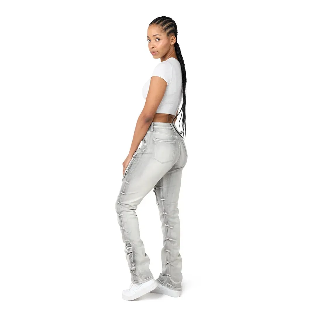Women's High Rise Lightening Wash Stack Jeans Pant