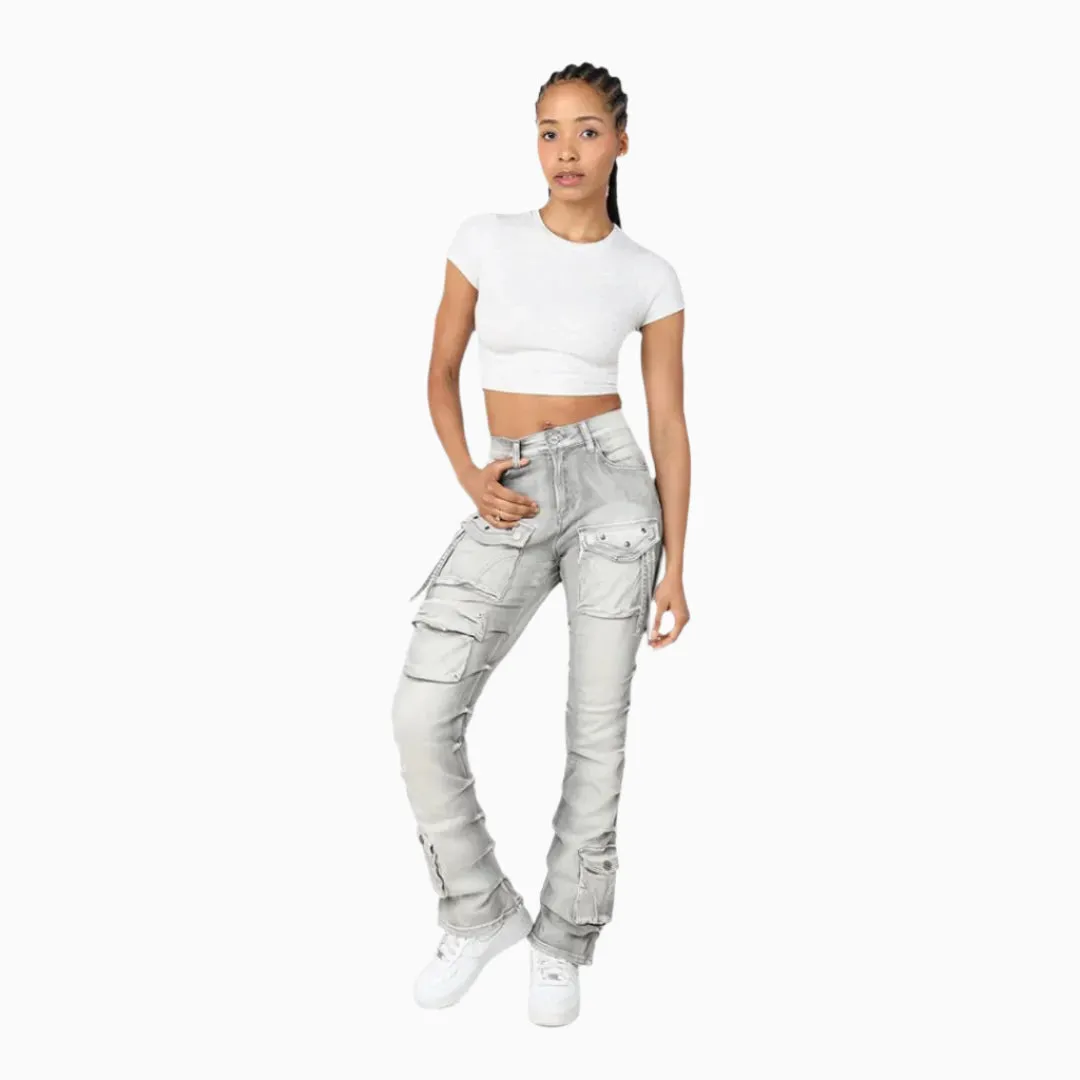 Women's High Rise Lightening Wash Stack Jeans Pant