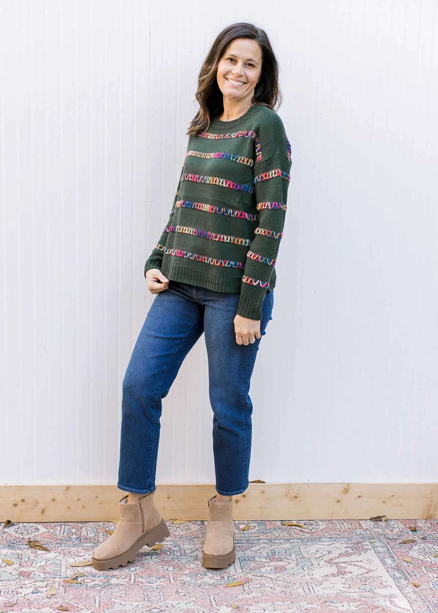 XZ Green Color Stitch Sweater