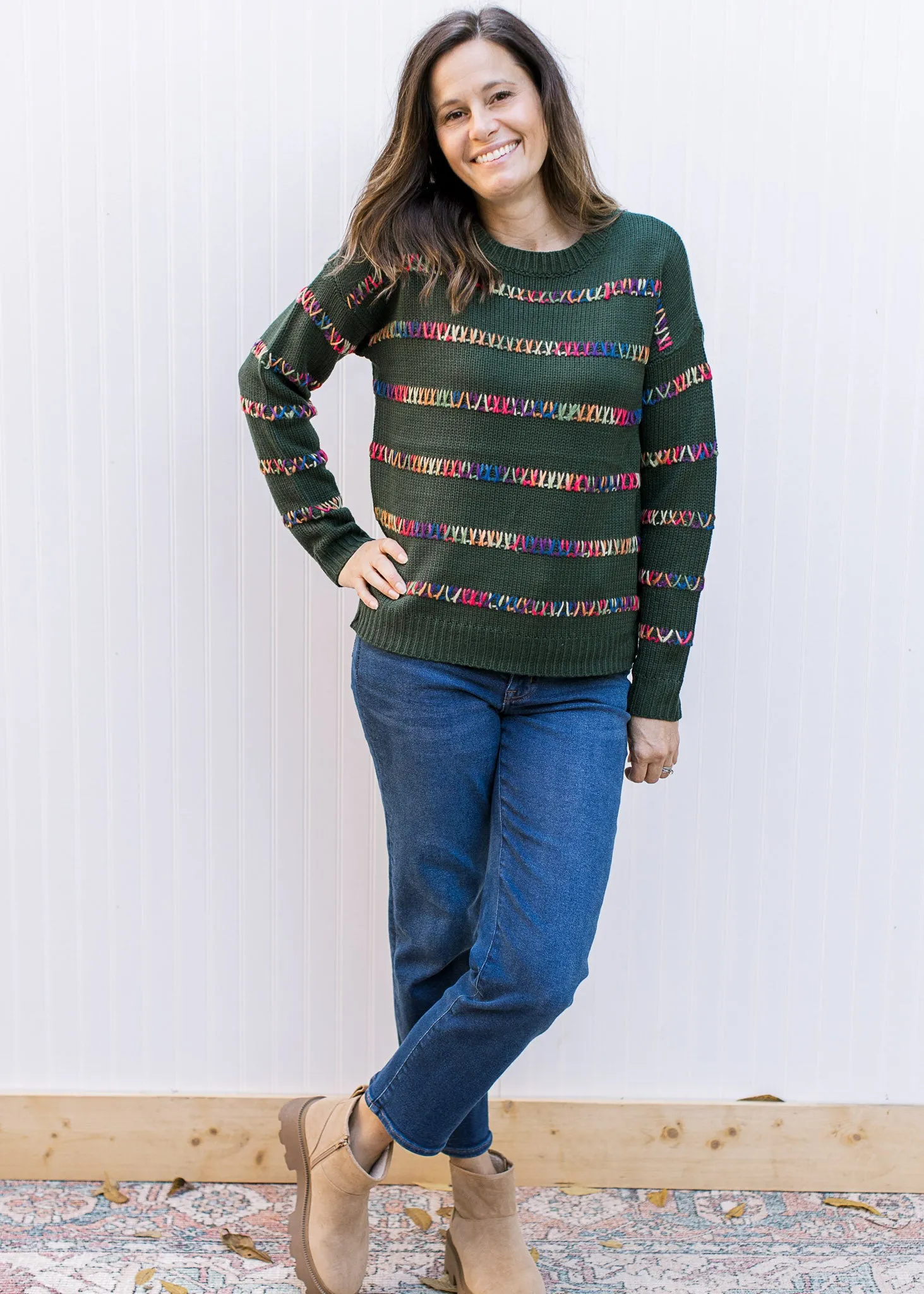 XZ Green Color Stitch Sweater