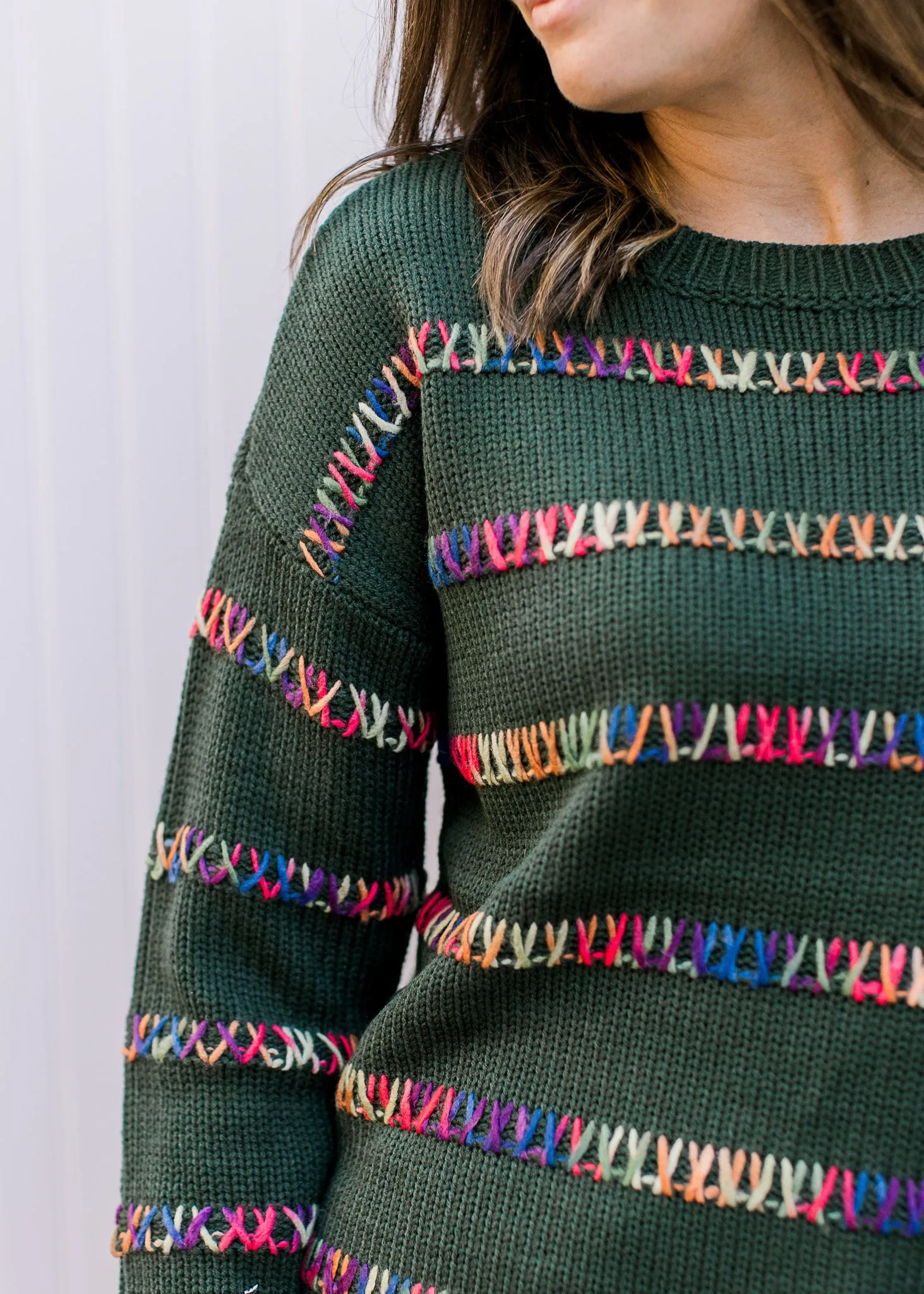 XZ Green Color Stitch Sweater