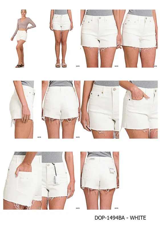 ZENANA Raw Hem White Denim Shorts