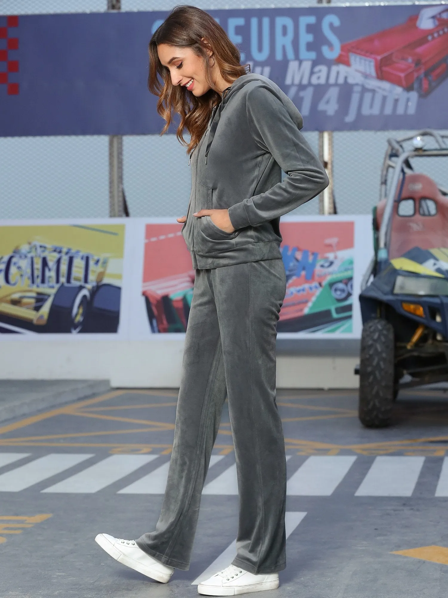 Zip Up Pockets Velvet Sports Set